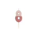 Rose gold glitter number candle shaped like 8 birthday theme from Parte Haus party supply store in Bethesda, MD