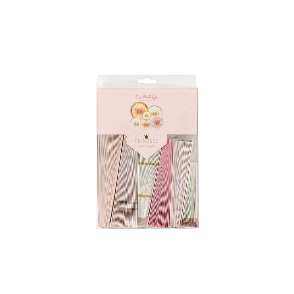 Rose gold princess party fans set in pastel and gold from Parte Haus party supply store in Bethesda Maryland