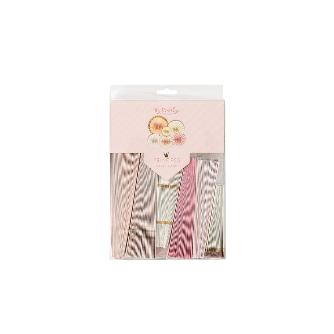 Rose gold princess party fans set in pastel and gold from Parte Haus party supply store in Bethesda Maryland