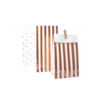 Rose gold treat bag with stripes and dots for birthdays from Parte Haus party supply store in Bethesda Maryland