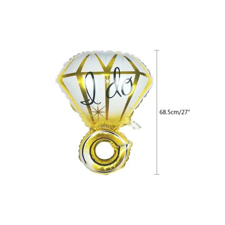 Gold diamond ring shaped balloon with I do text bridal shower decoration from Parte Haus party supply store in Bethesda MD