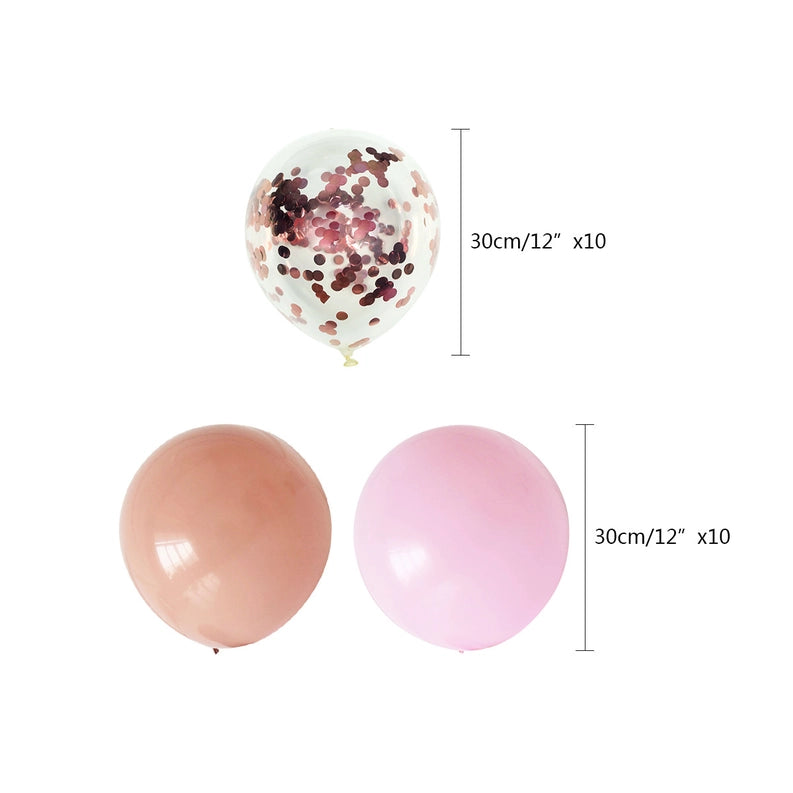 Rose gold and pink balloons with confetti design bridal shower from Parte Haus party supply store in Bethesda MD