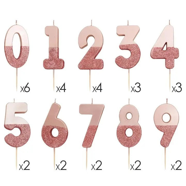 Rose Gold Glitter 0-9 Number Candle Set