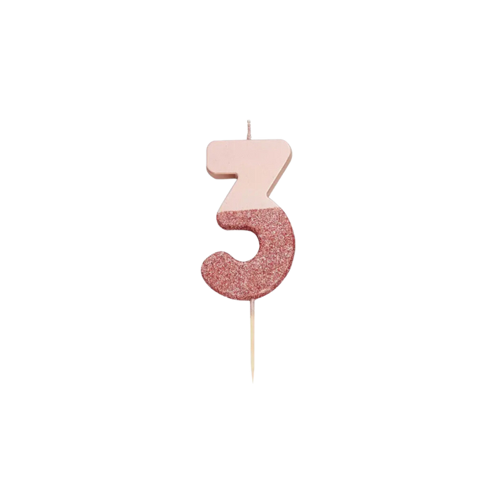 Rose Gold Glitter 0-9 Number Candles