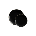 Black gold plastic plates with round shape elegant dinnerware from Parte Haus party supply store in Bethesda MD