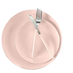 Blush silver plastic plates with matching utensils elegant tableware from Parte Haus party supply store in Bethesda MD