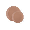 Round clay gold plastic plates modern dinnerware for elegant events from Parte Haus party supply store in Bethesda MD.