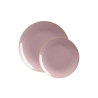 Mauve gold plastic plates modern round dining from Parte Haus party supply store in Bethesda MD
