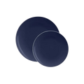 Navy round plastic dinner plates with silver rim from Parte Haus party supply store in Bethesda MD