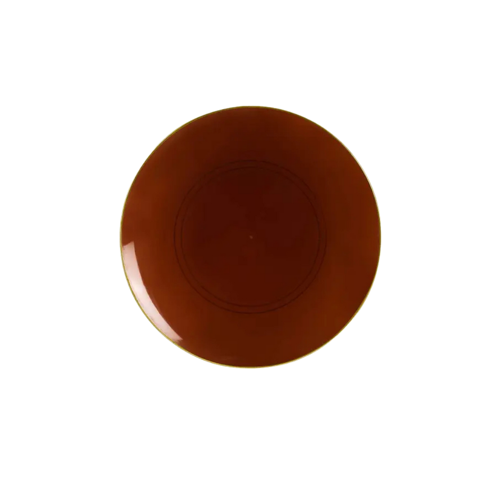 Mocha gold plastic appetizer plate with round transparent finish from Parte Haus party supply store in Bethesda MD