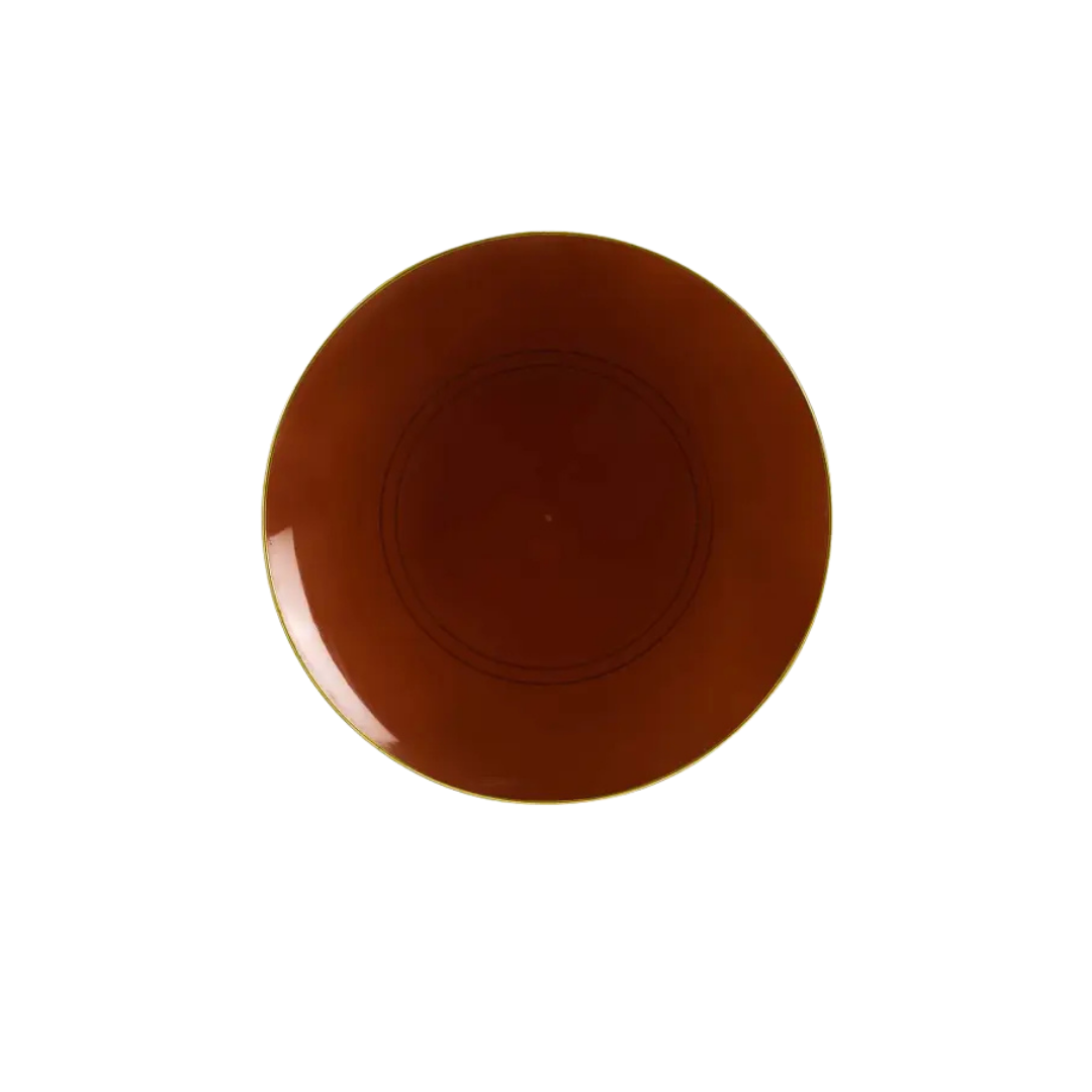 Mocha gold plastic appetizer plate with round transparent finish from Parte Haus party supply store in Bethesda MD