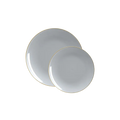 Gray gold plastic plates with round shape classic dinner design from Parte Haus party supply store in Bethesda MD