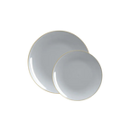 Gray gold plastic plates with round shape classic dinner design from Parte Haus party supply store in Bethesda MD