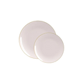 Gold round plastic plates with a shiny finish elegant dinnerware for events from Parte Haus party supply store in Bethesda Maryland
