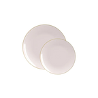 Gold round plastic plates with a shiny finish elegant dinnerware for events from Parte Haus party supply store in Bethesda Maryland