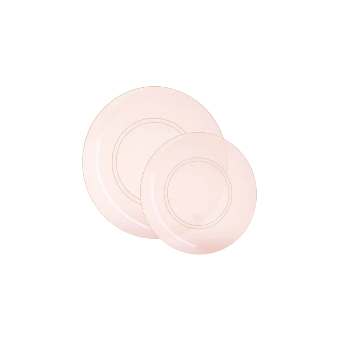 Rose gold semi transparent plastic dinner plates for celebrations from Parte Haus party supply store in Bethesda MD