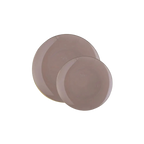 Taupe gold plastic dinner plates with round shape modern look from Parte Haus party supply store in Bethesda MD