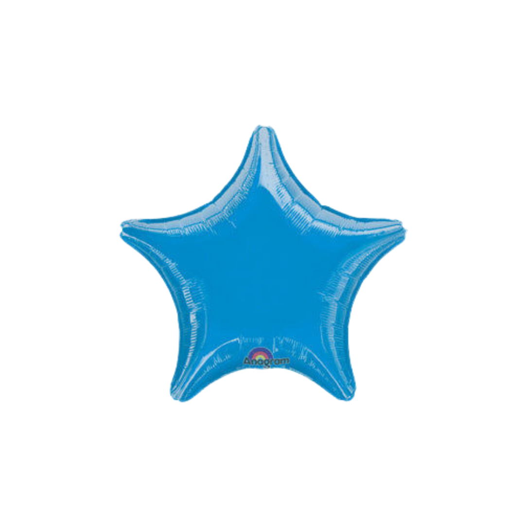 Royal blue star foil balloon with shiny surface for birthday events from Parte Haus party supply store in Bethesda MD.