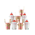 Red and brown Christmas Santa and reindeer decorative cups Christmas theme from Parte Haus party supply store in Bethesda Maryland