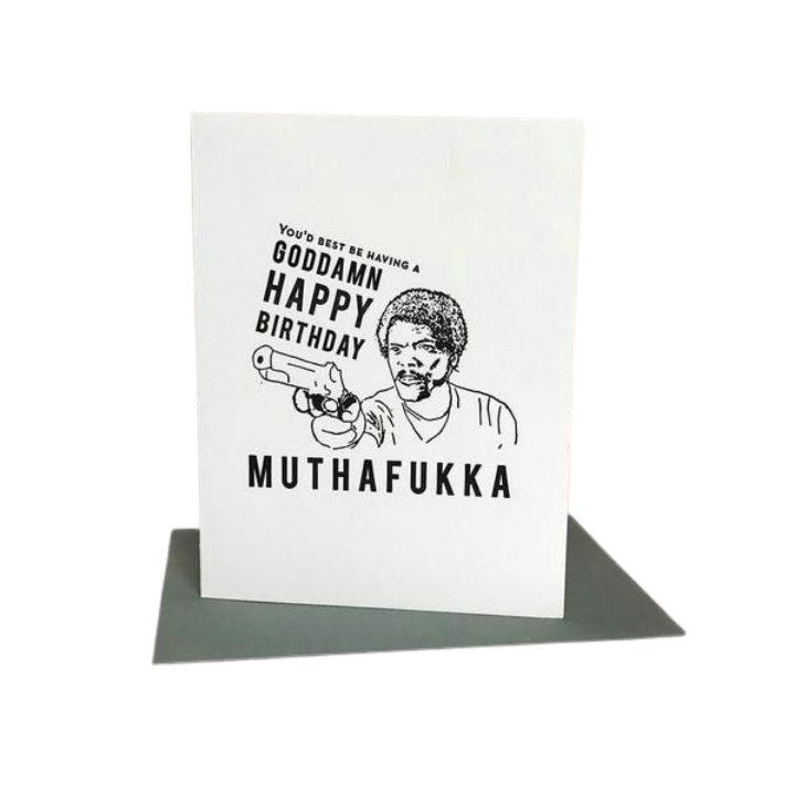 White humorous birthday card with bold illustration and text from Parte Haus party supply store in Bethesda Maryland