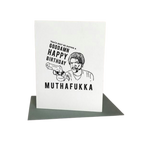 White humorous birthday card with bold illustration and text from Parte Haus party supply store in Bethesda Maryland