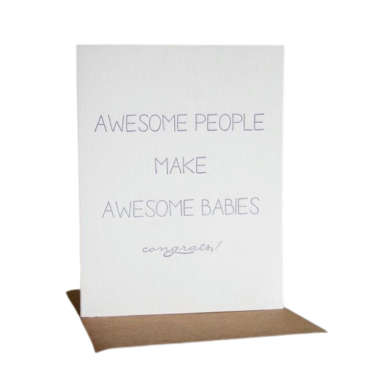 White new baby congrats card with handwritten text from Parte Haus party supply store in Bethesda Maryland