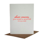 White and brown Mother’s Day card with red text for mom from Parte Haus party supply store in Bethesda MD.
