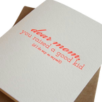 White and red Mother's Day card with dear mom text from Parte Haus party supply store in Bethesda MD