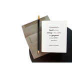 White happy divorce greeting card with black pencil and brown envelope from Parte Haus party supply store in Bethesda Maryland