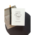 White happy divorce greeting card with black pencil and brown envelope from Parte Haus party supply store in Bethesda MD
