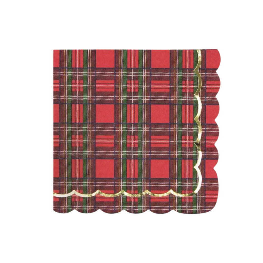 red and gold tartan scalloped napkin Christmas theme from Parte Haus party supply store in Bethesda Maryland