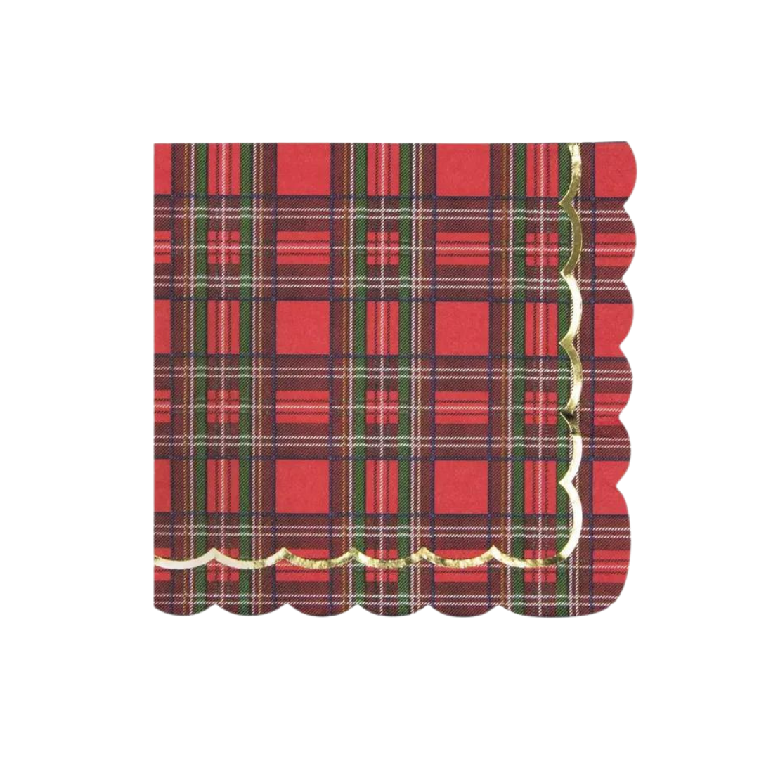 red and gold tartan scalloped napkin Christmas theme from Parte Haus party supply store in Bethesda Maryland