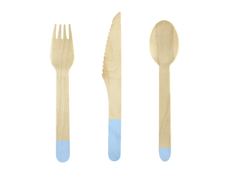 Light Blue Wooden Cutlery Set - 18 pcs