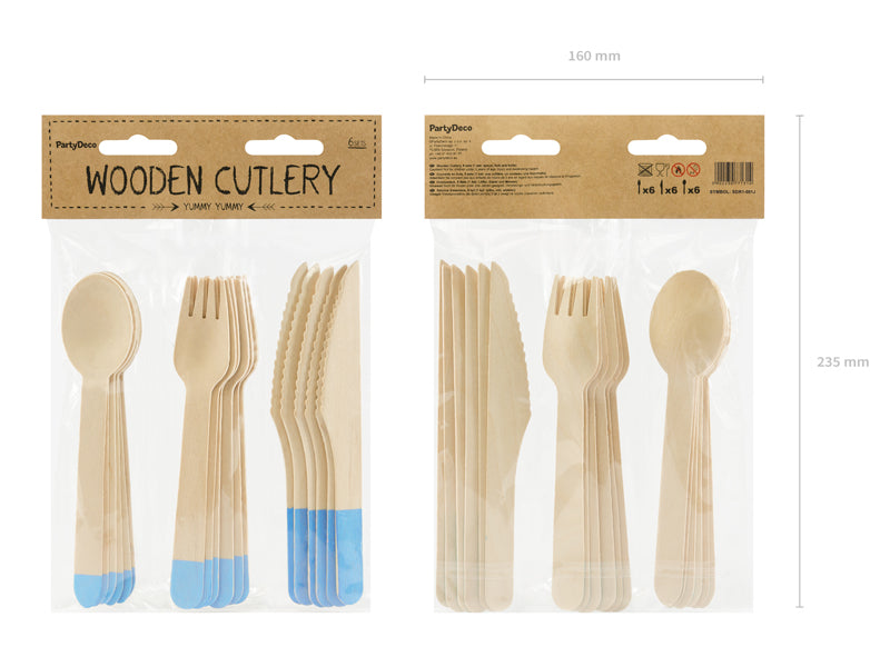 Light Blue Wooden Cutlery Set - 18 pcs