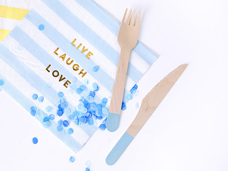 Light Blue Wooden Cutlery Set - 18 pcs