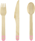 Pink Hearts Wooden Cutlery Set - 18pcs