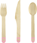 Pink Hearts Wooden Cutlery Set - 18pcs