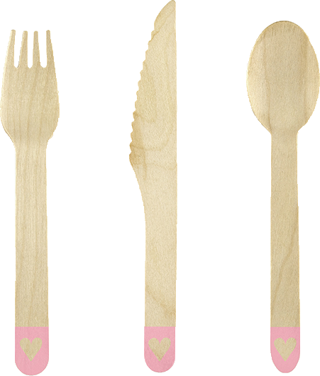 Pink Hearts Wooden Cutlery Set - 18pcs
