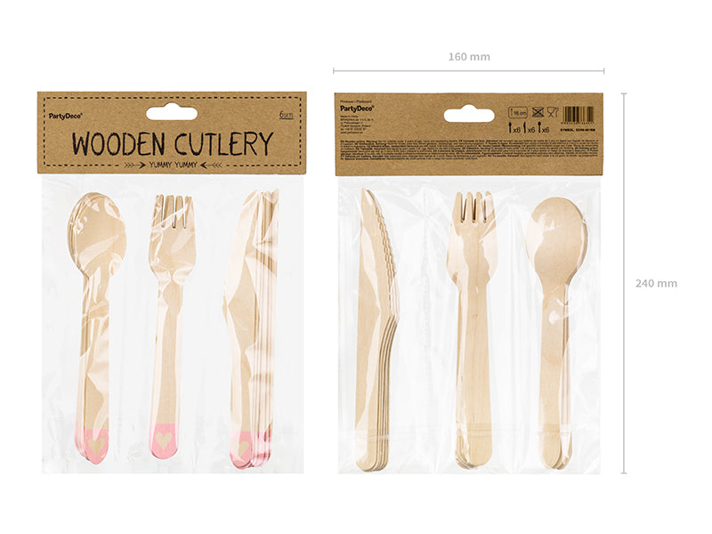 Pink Hearts Wooden Cutlery Set - 18pcs