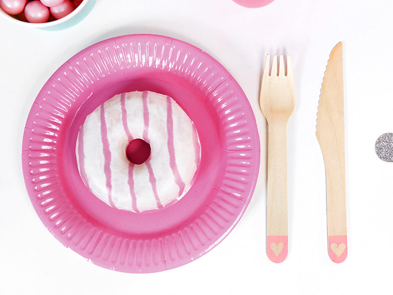 Pink Hearts Wooden Cutlery Set - 18pcs