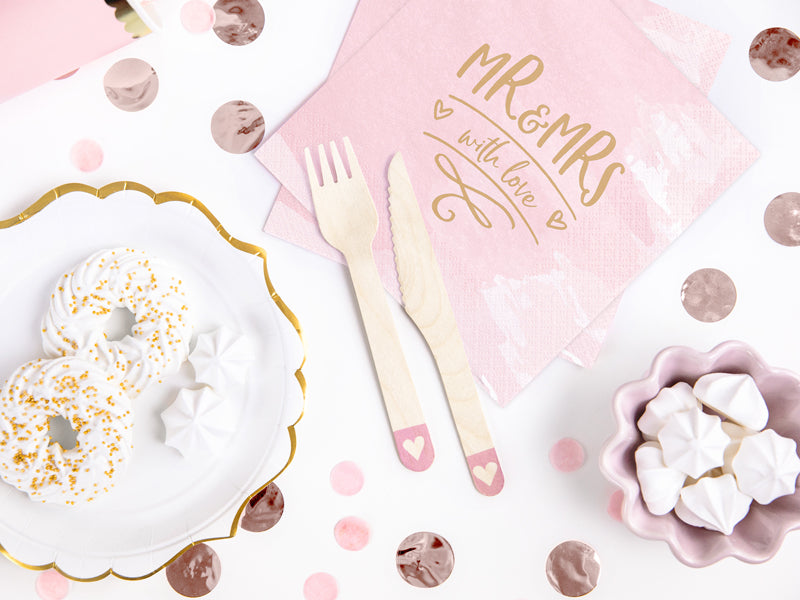 Pink Hearts Wooden Cutlery Set - 18pcs