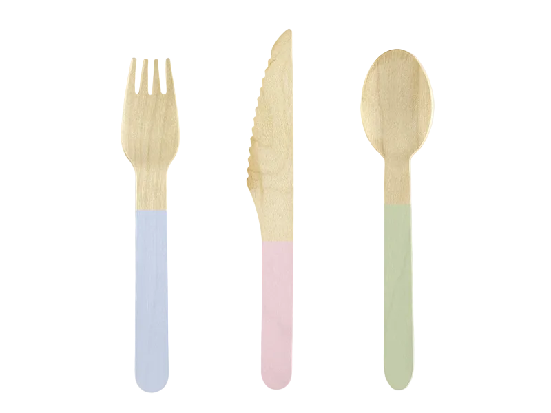 Pastel Wooden Cutlery Set - 18 pcs