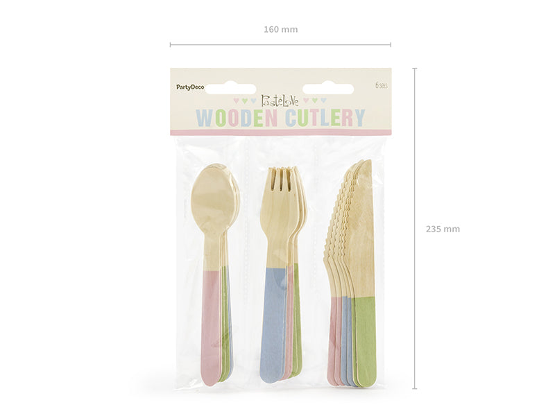 Pastel Wooden Cutlery Set - 18 pcs