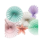 Pastel under the sea fan set with shell floral and round paper fans sea theme from Parte Haus party supply store in Bethesda MD