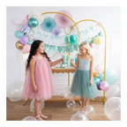 Pastel blue and pink birthday decorations with balloons and happy birthday banner for kids from Parte Haus party supply store in Bethesda Maryland