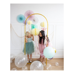 Pastel color balloon arch with lanterns birthday theme decor from Parte Haus party supply store in Bethesda MD