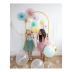 Pastel jellyfish decorations with girls in colorful dresses under arch for birthday from Parte Haus party supply store in Bethesda MD