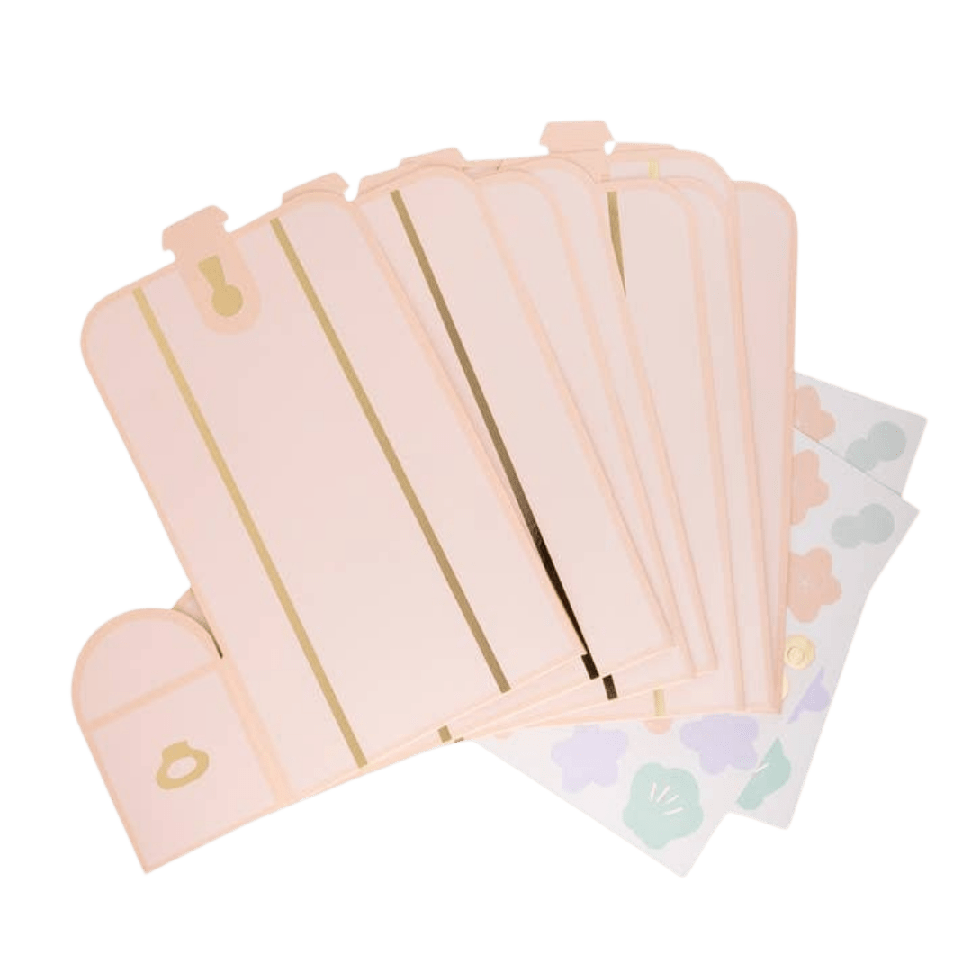 Blush pink favor box with gold lines baby shower theme from Parte Haus party supply store in Bethesda MD