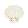 White and gold seashell shaped plate for under the sea birthday from Parte Haus party supply store in Bethesda Maryland