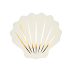 White and gold seashell shaped plate for under the sea birthday from Parte Haus party supply store in Bethesda Maryland